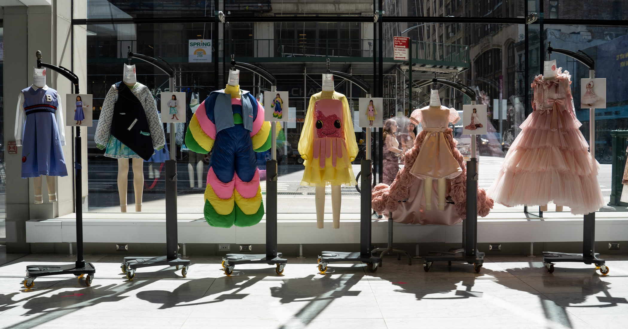 Image of fashion design student work on display.